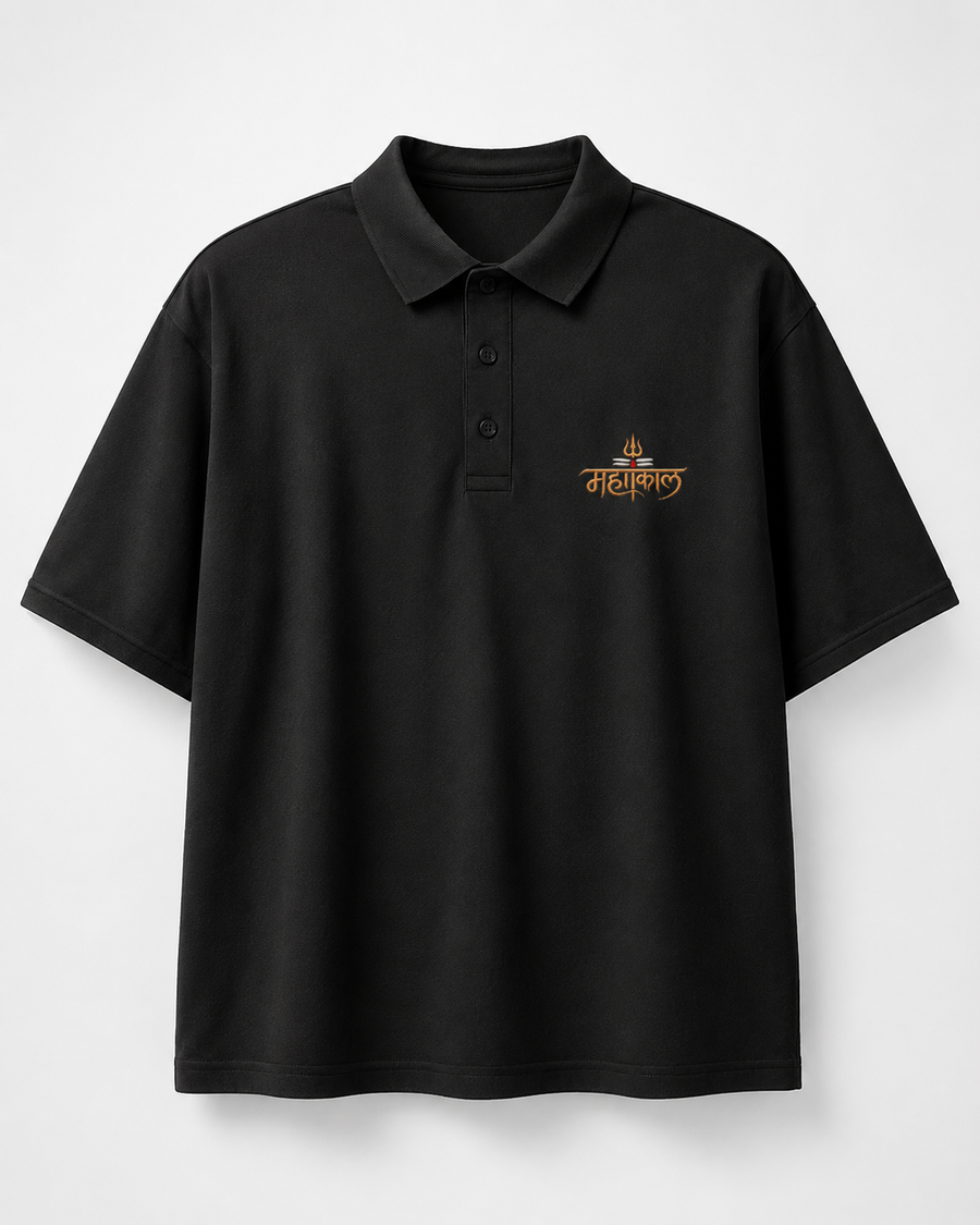 Mahakal Embroidered Polo T-Shirt – Black