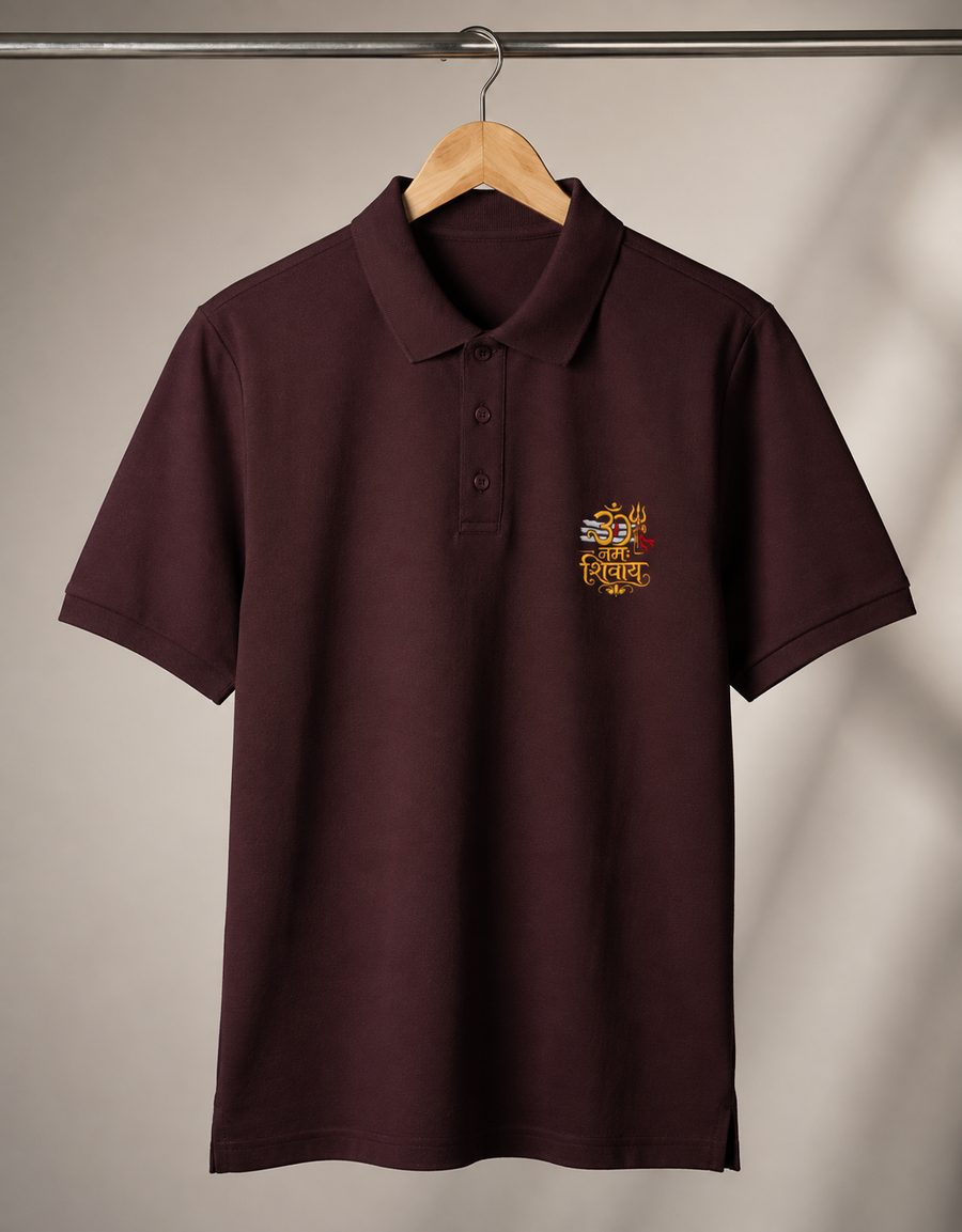 Om Namah Shivaya Premium Embroidered Polo T-Shirt (Maroon)