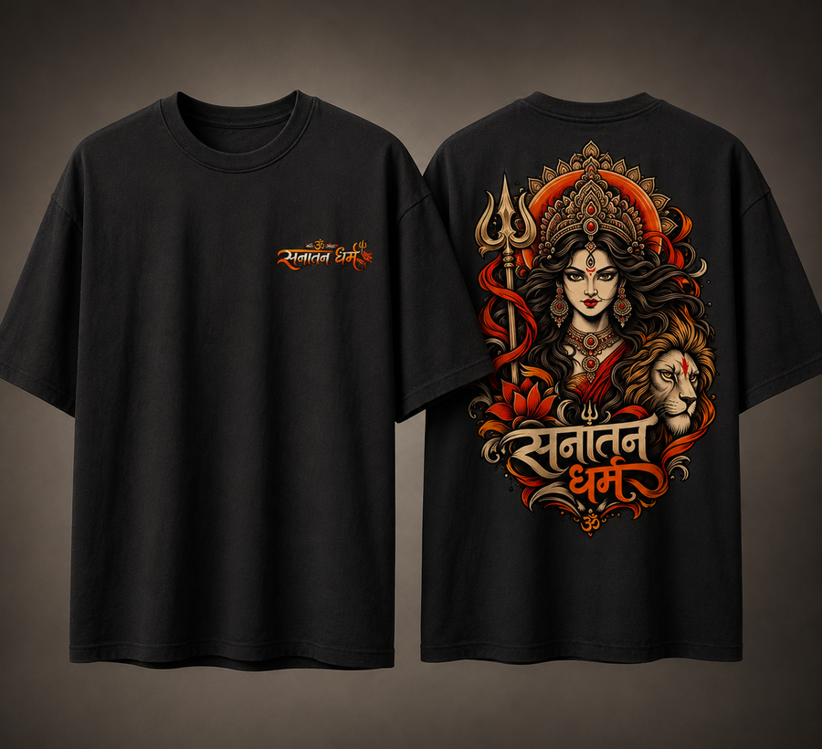 Maa Durga Shakti Oversized T-Shirt – Sanatan Dharma Graphic Tee for Women & Unisex