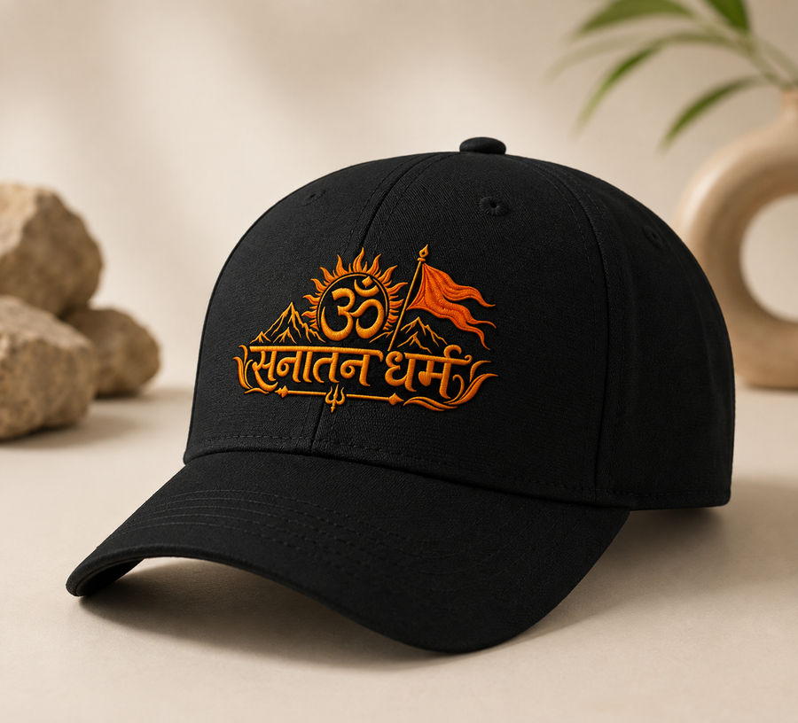 Sanatan Dharma Om Embroidered Black Cap | Premium Adjustable Unisex Cap