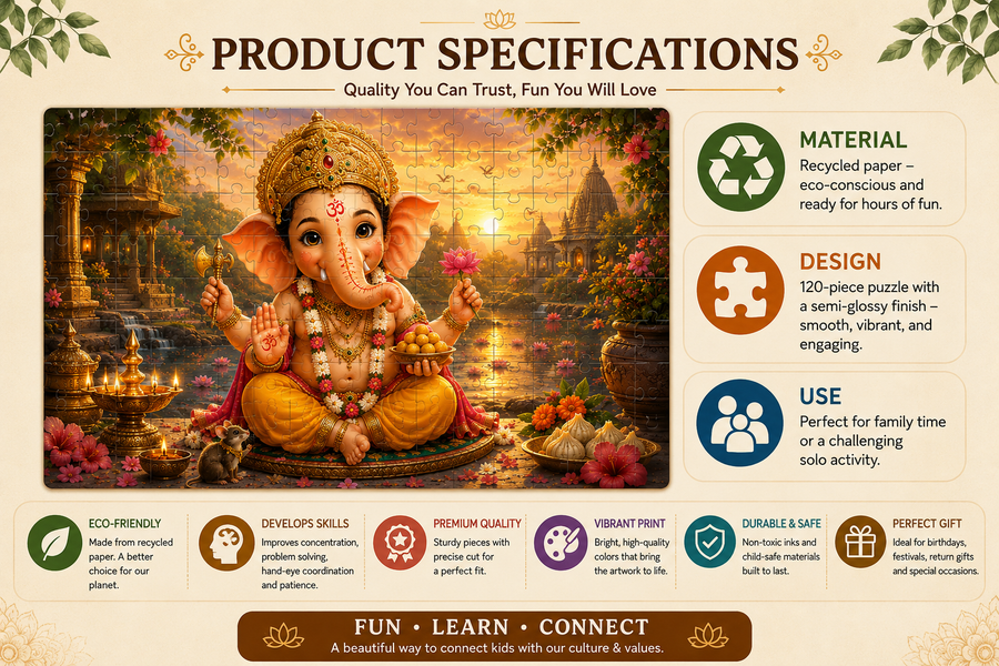 Divine Trio 120-Piece Jigsaw Puzzle Bundle for Kids | Bal Hanuman, Bal Ganesha & Krishna | Sanatan Dharma Puzzle Set of 3