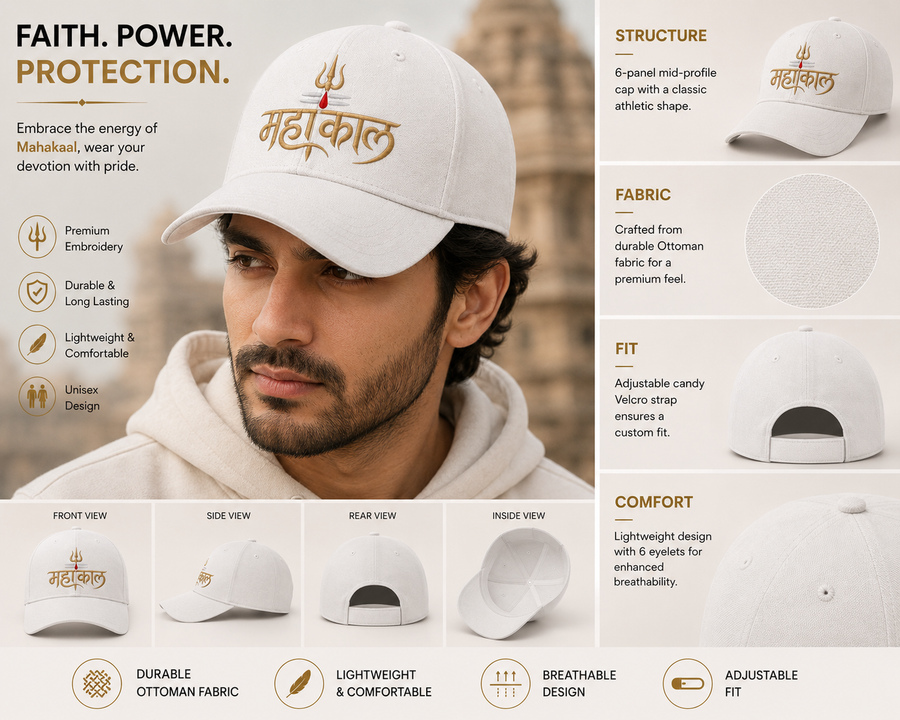 Mahakaal Embroidered Grey Cap | Premium Trishul Sanatan Unisex Cap