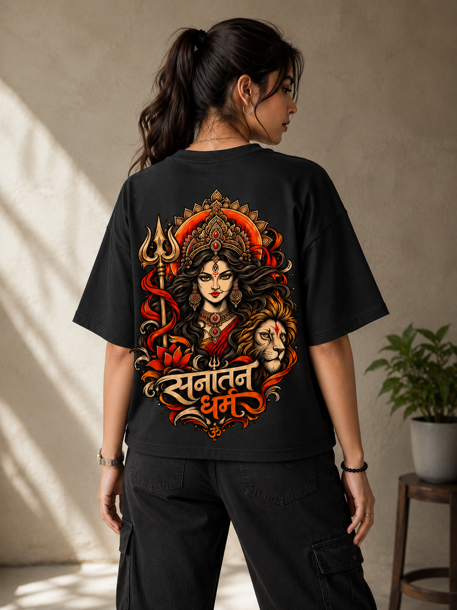 Maa Durga Shakti Oversized T-Shirt – Sanatan Dharma Graphic Tee for Women & Unisex