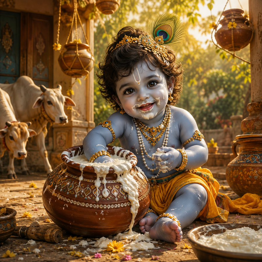 Bal Krishna Makhan Chor Fridge Magnet – Cute Laddu Gopal Spiritual Home Décor