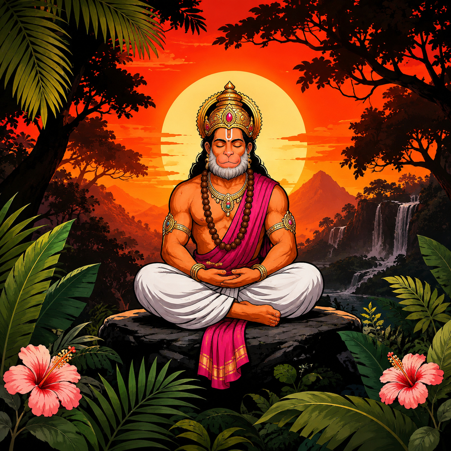 Meditating Hanuman Ji Fridge Magnet – Peace, Strength & Devotion | Sanatan Home Décor