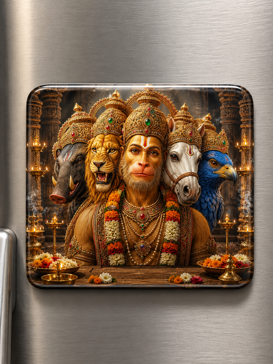 Panchmukhi Hanuman Premium Fridge Magnet – Divine Protection & Spiritual Home Décor